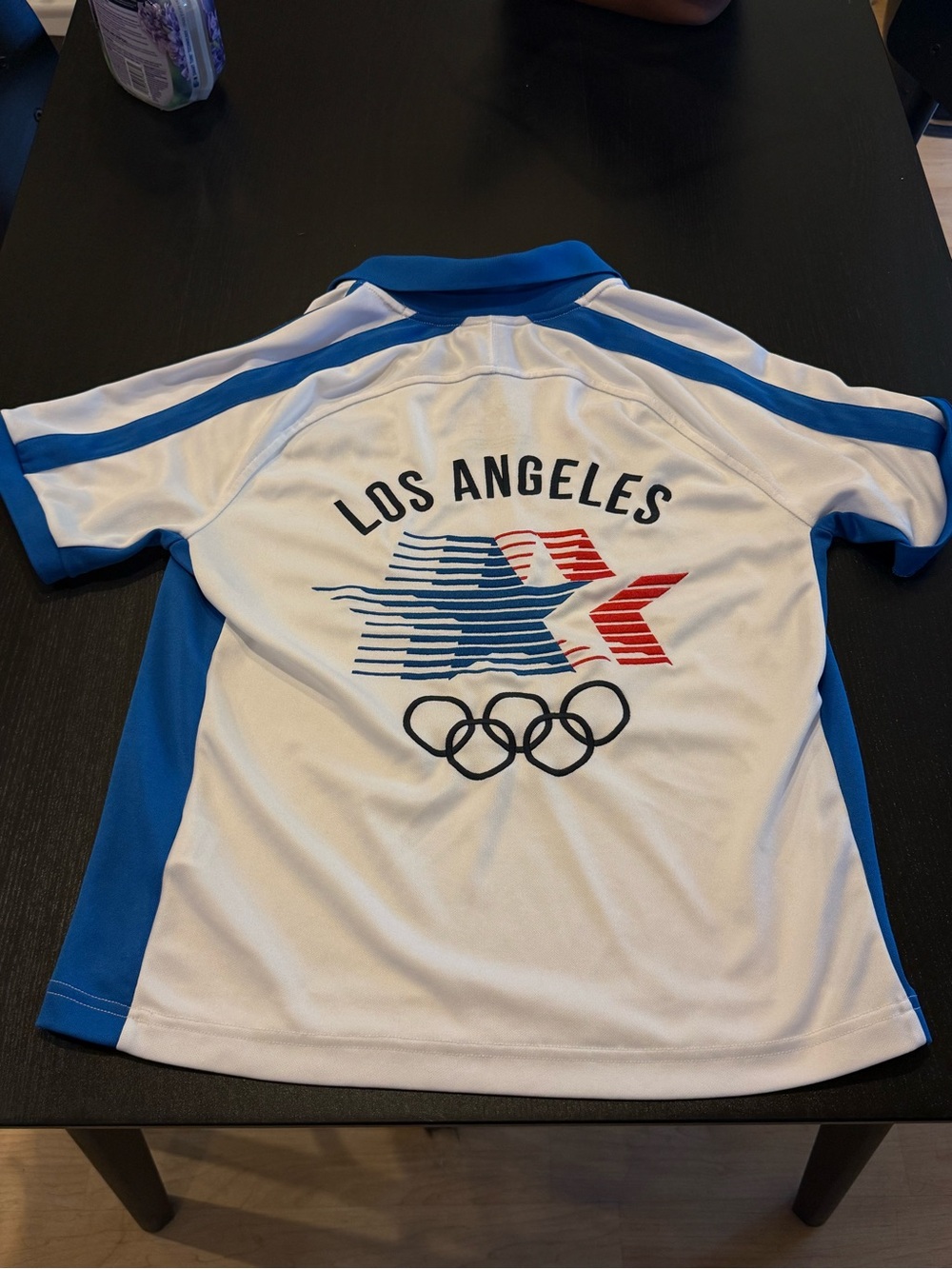 Los Angeles Olympic Polo Shirt in White and Royal Blue 1984 Vintage